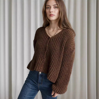 Dames gilet en grosse maille avec des détails de boutons tendance et une coupe décontractée Chic und Stil