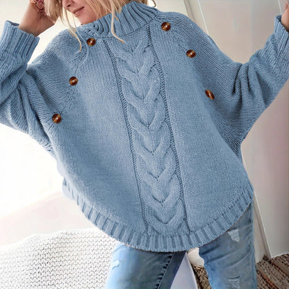 Pull en tricot surdimensionné pour femmes avec col montant et détails de bouton décoratifs Chic und Stil
