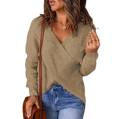 Pull-over décontracté pour femmes avec décolleté en V profond et tissu texturé Chic und Stil