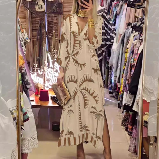 Robe maxi femme à coupe ample et motif de palmiers tendance Chic und Stil