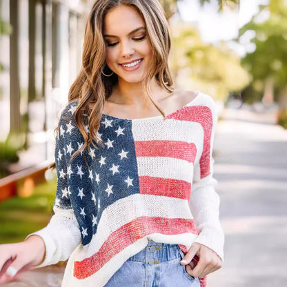 Pull en tricot pour femmes avec motif de drapeau patriotique Chic und Stil
