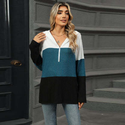 Dames Pull décontracté avec col montant et bandes contrastantes Chic und Stil