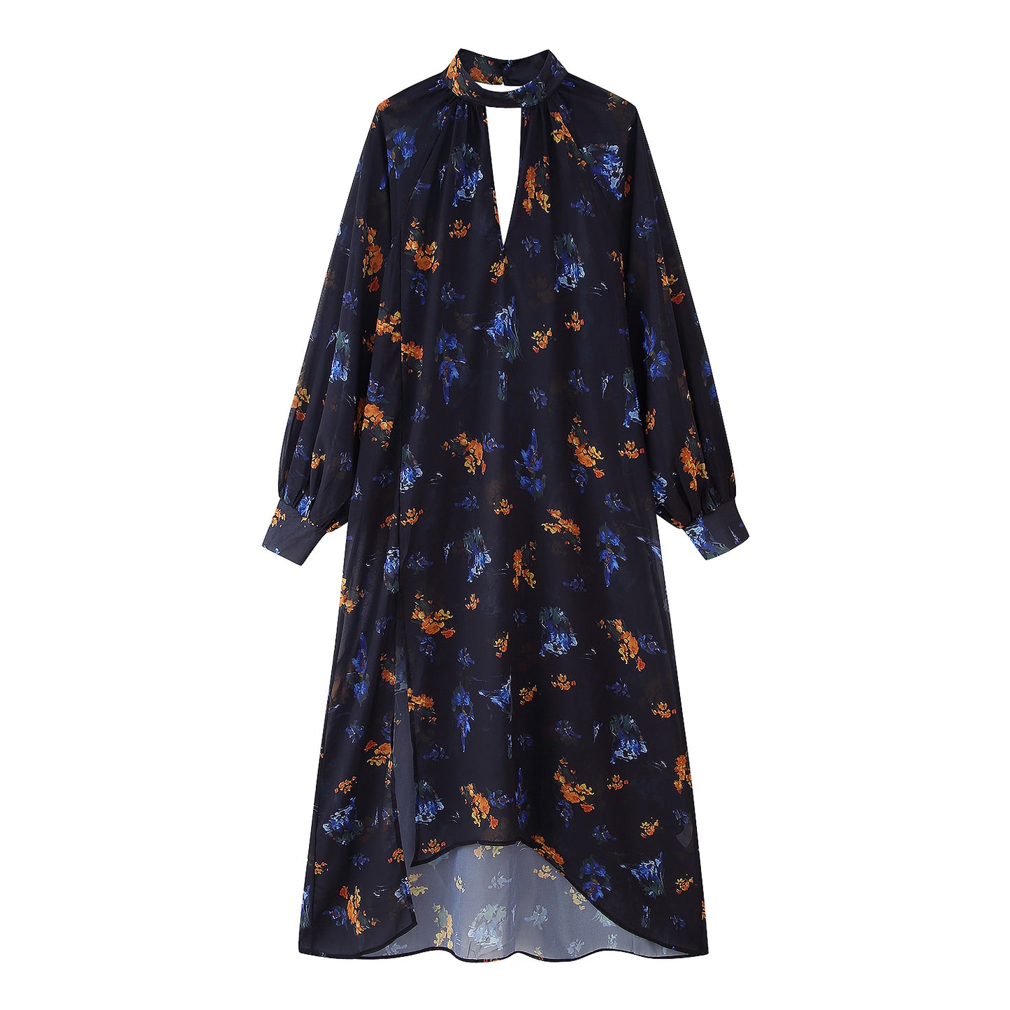 Robe maxi pour femme avec col montant élégant et design floral imprimé Chic und Stil