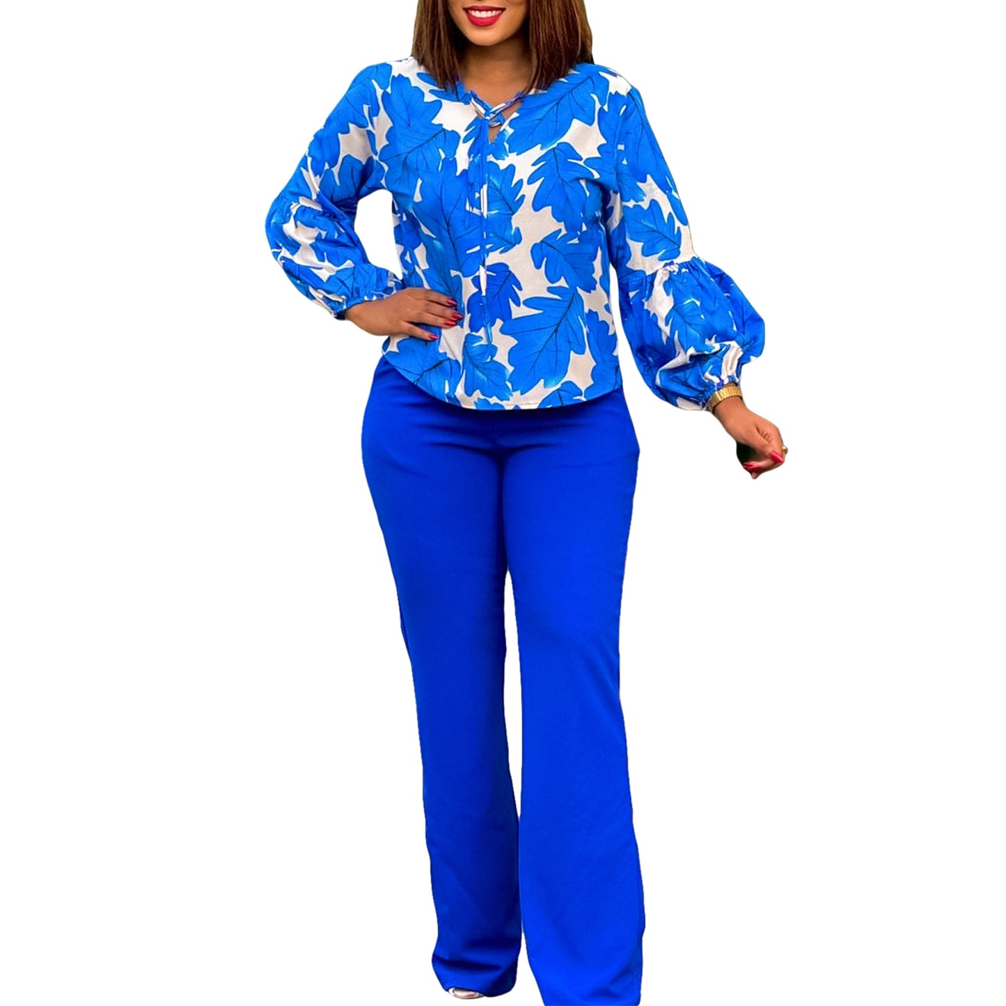 Women Elegant set consisting of a casual blouse with voluminous sleeves and classic pants Chic and Style