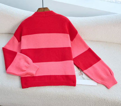 Dames Cardigan en tricot tendance avec larges rayures et coupe décontractée Chic und Stil