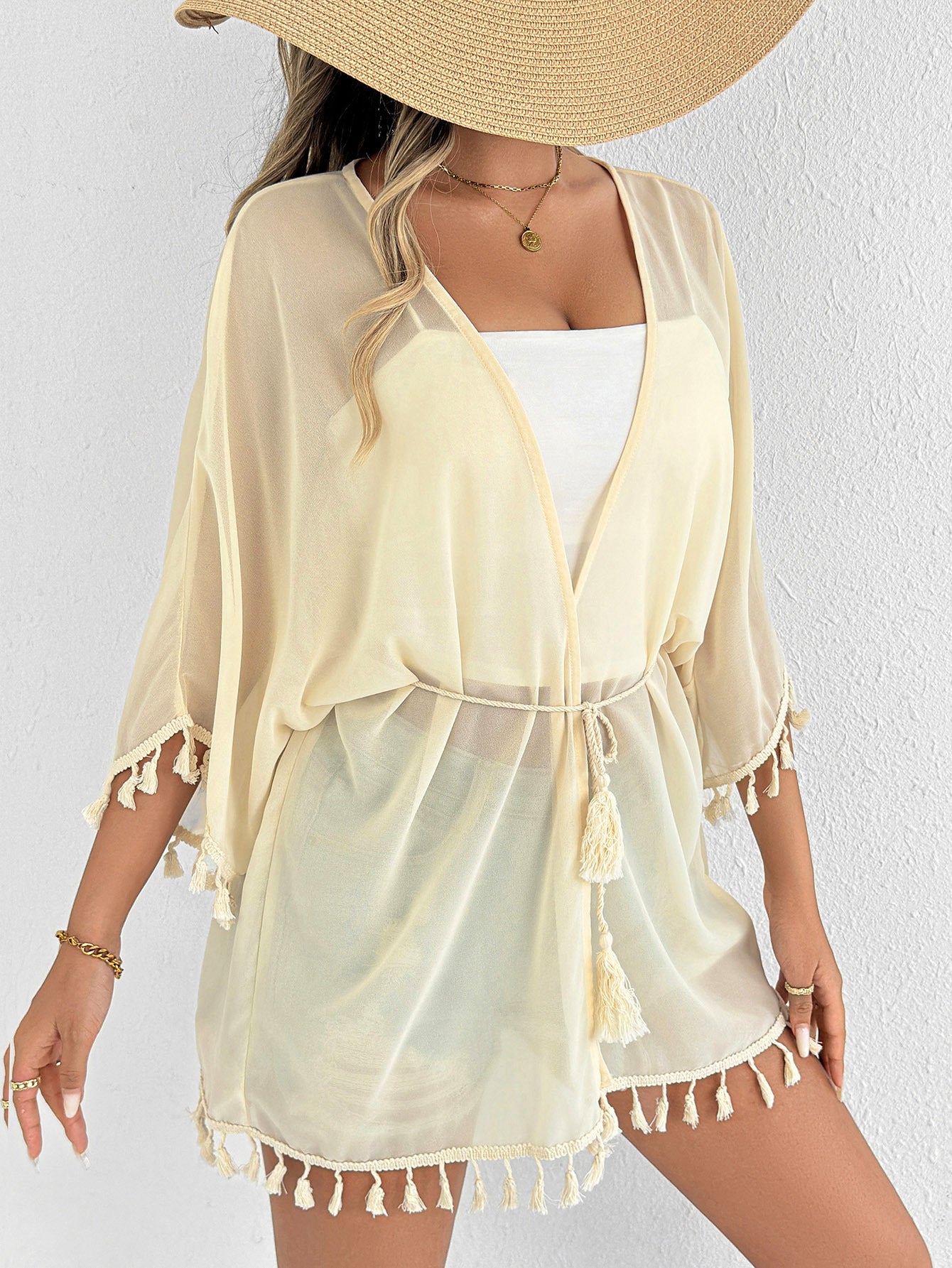 Ladies Light Fringes-Border Beach-Kimono Chic and Style