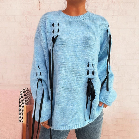 Pull over taille oversized féminin à détails de lacets uniques Chic und Stil