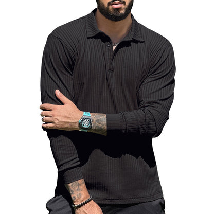 Chemise polo à manches longues pour hommes avec design texturé et élégante patte de boutonnage Chic und Stil