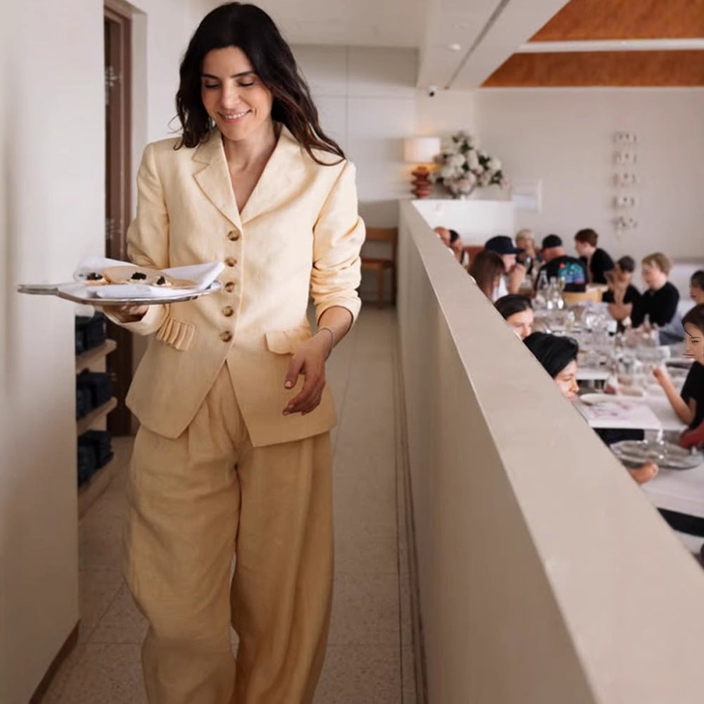 Elegant suit set for women with fitted jacket and wide-leg pants Chic and Style