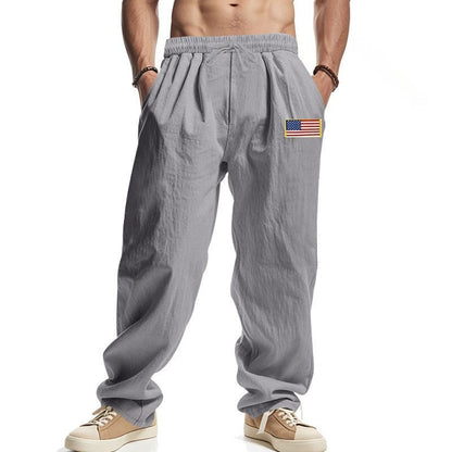 Casual men's pants with adjustable waistband and American patch Chic und Stil