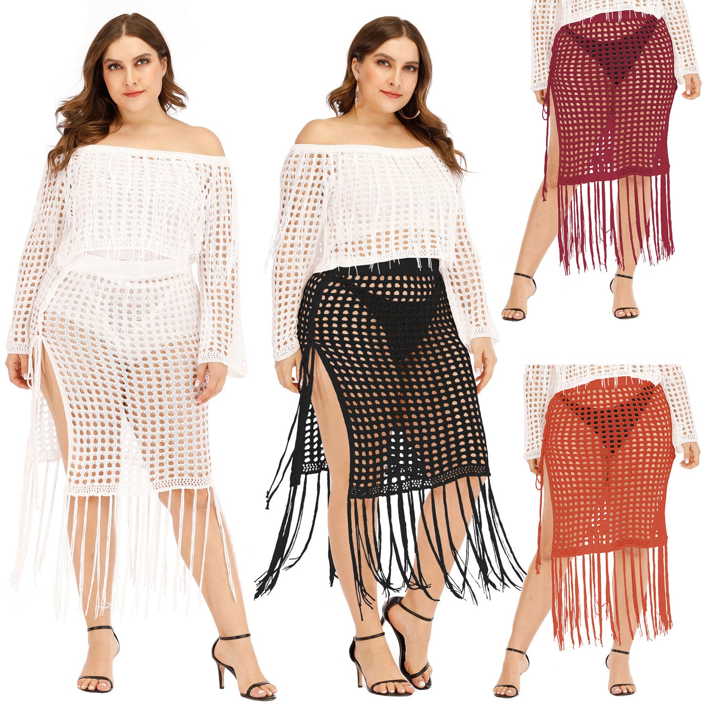 Dames Crochet Franges Plage Dérobé Set Chic und Stil