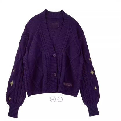 Dames gros tricot cardigan avec des étoiles décoratives Chic und Stil