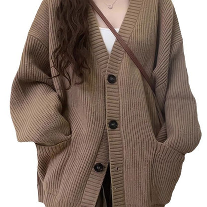 Dames Grand cardigan en tricot avec décolleté en V profond et poches pratiques Chic und Stil