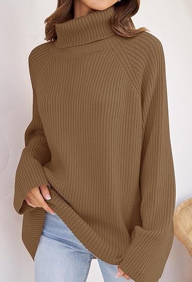 Dames pull en cachemire à maille fine avec col haut et coupe ample Chic und Stil