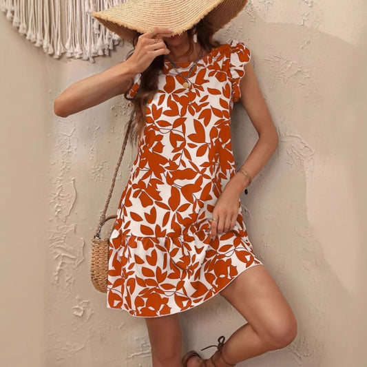 Robes d'été Chic und Stil à volants à manches froncées pour dames