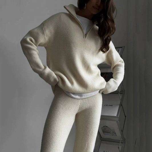 Dames Pull en tricot élégant et confortable avec demi-fermeture éclair Chic und Stil
