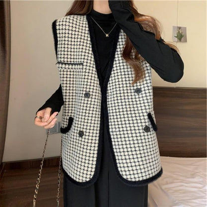 Dames élégant gilet en tricot à motif à carreaux Chic und Stil