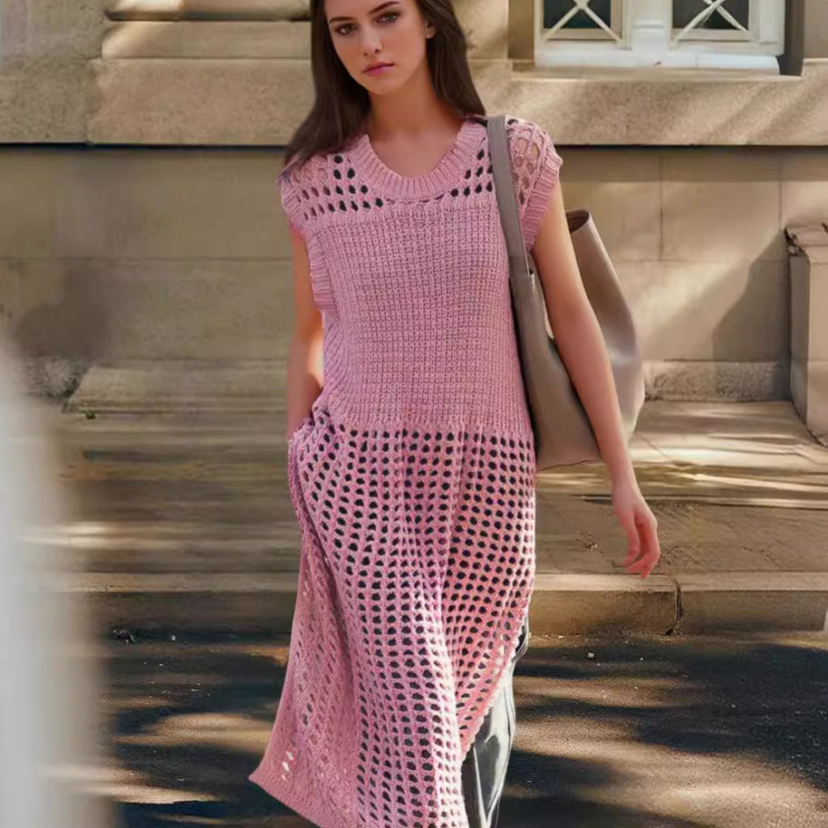 Airy knit dress for ladies with decorative perforated pattern Chic and Style