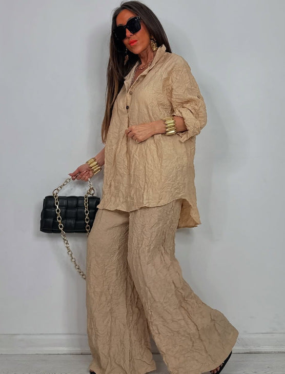 Ensemble de pantalon décontracté pour femmes avec une structure vanisée et un haut noué Chic und Stil