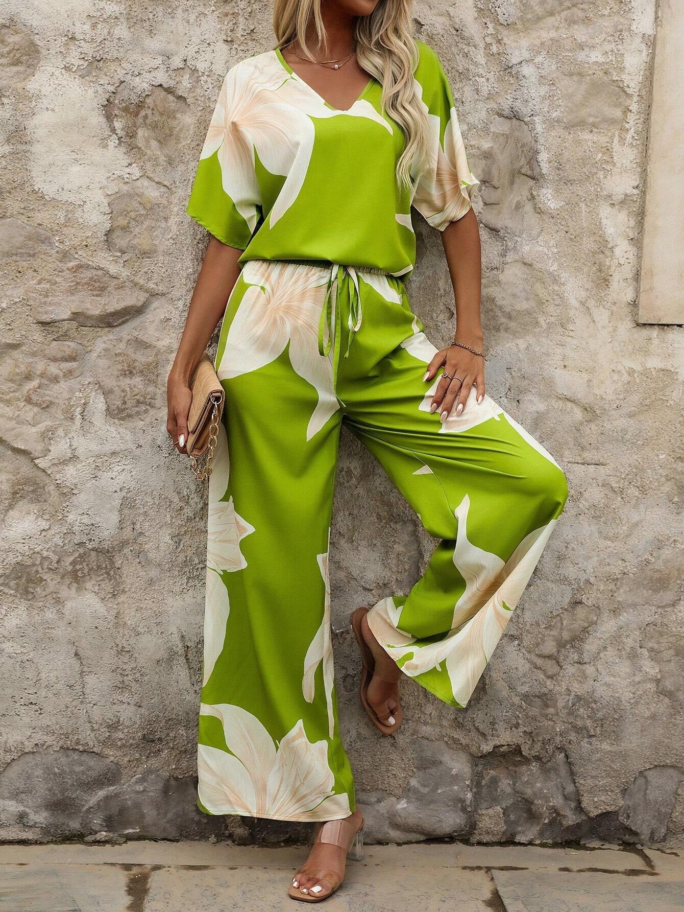 Dames Élégant Jumpsuit avec des motifs floraux et une jambe large Chic und Stil