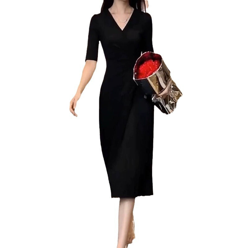 Robe midi élégante pour femme à encolure portefeuille avec détails plissés Chic und Stil