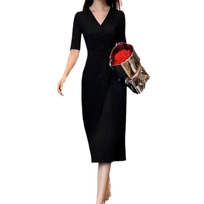 Robe midi élégante pour femme à encolure portefeuille avec détails plissés Chic und Stil