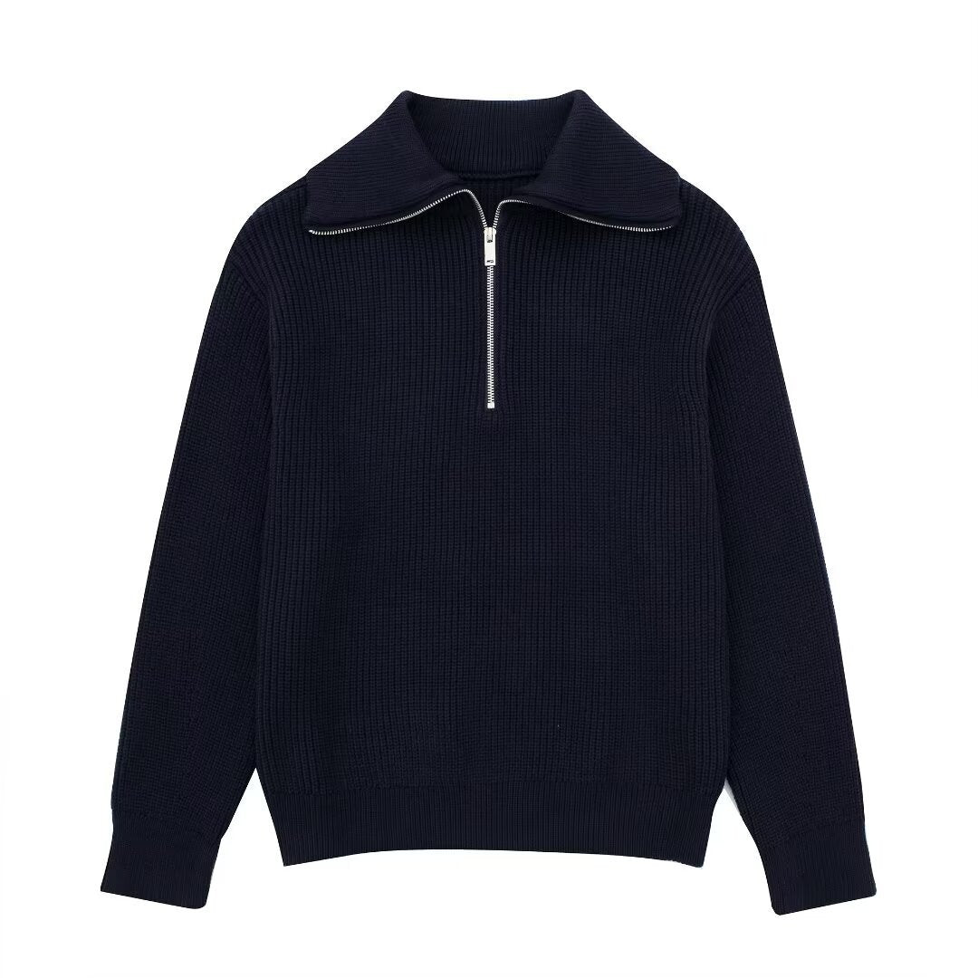 Pull en tricot pour femmes avec col montant et fermeture éclair Chic und Stil