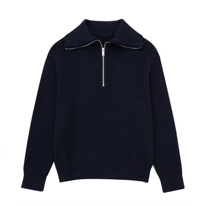 Pull en tricot pour femmes avec col montant et fermeture éclair Chic und Stil