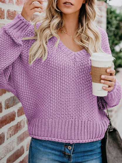 Pull en grosse maille pour femmes avec décolleté en V et coupe décontractée Chic und Stil