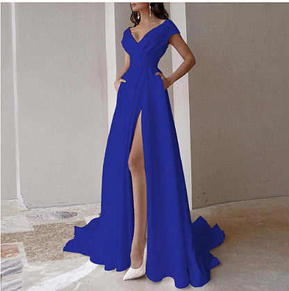 Robe maxi élégante pour femmes avec décolleté en V profond et fente latérale Chic und Stil
