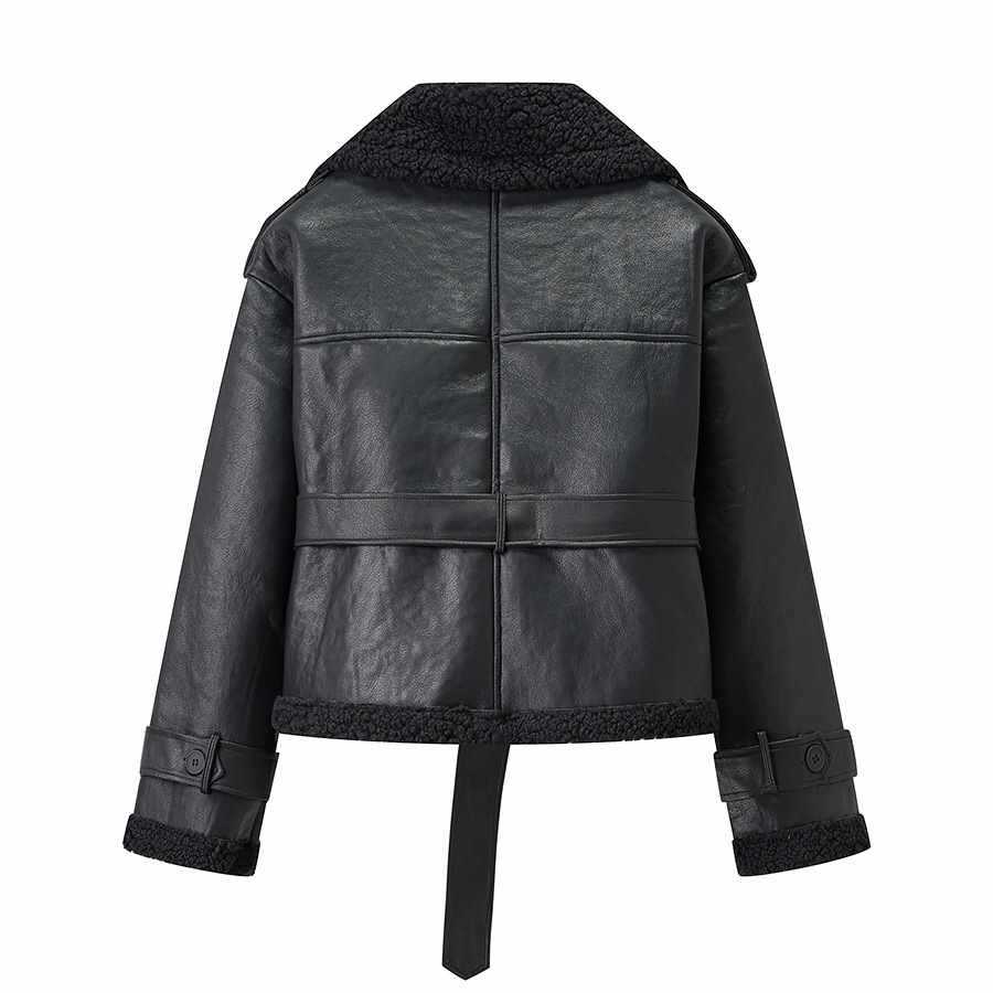 Dames élégante veste en simili cuir avec doublure en fourrure chaude et poches pratiques Chic und Stil