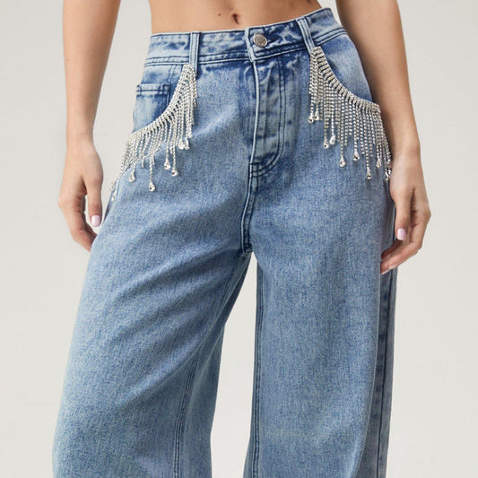 Women High-Waisted Wide Leg Jeans with Subtle Distressing Chic and Style