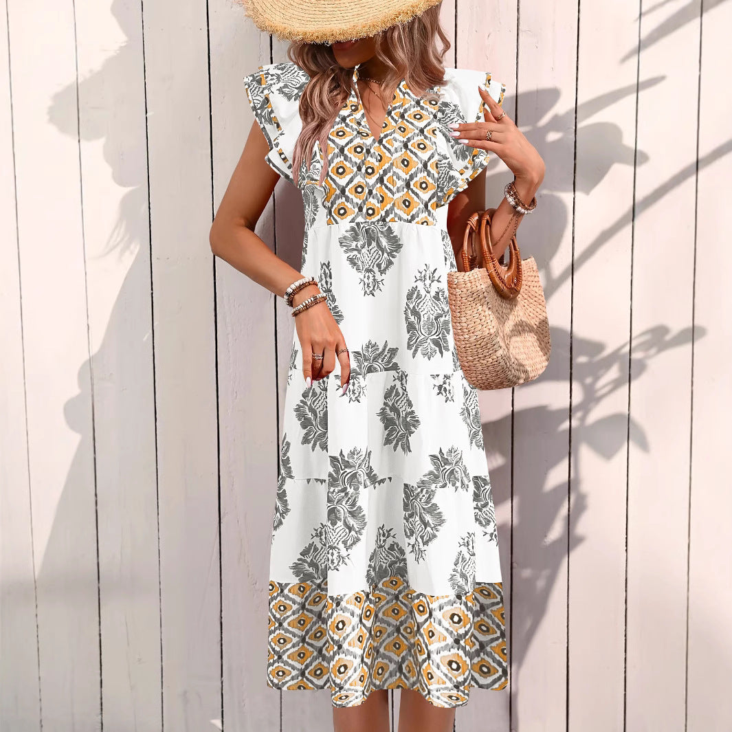 Robe blouse décontractée pour femmes avec motif floral et décolleté en V moderne Chic und Stil