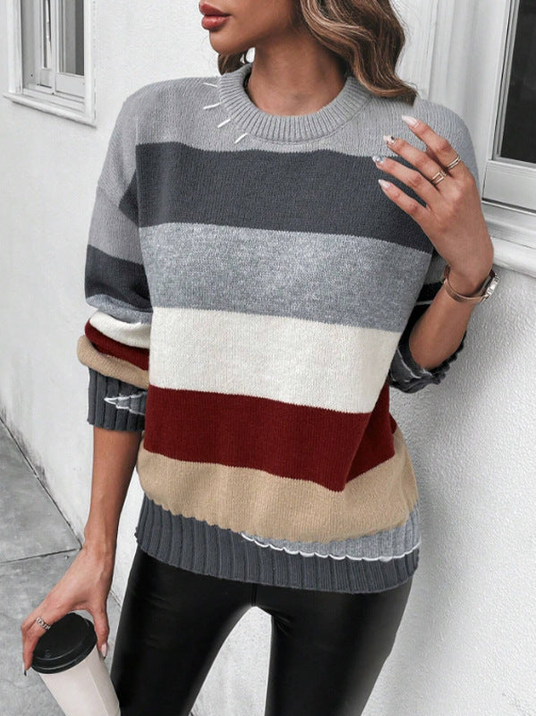 Pull en tricot pour femmes avec un design à blocs de couleurs tendance et des finitions en côte élégantes Chic und Stil