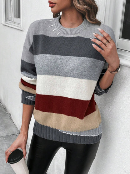Pull en tricot pour femmes avec un design à blocs de couleurs tendance et des finitions en côte élégantes Chic und Stil