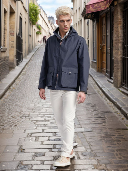 Functional transition jacket for men with adjustable hood collar Chic and Style