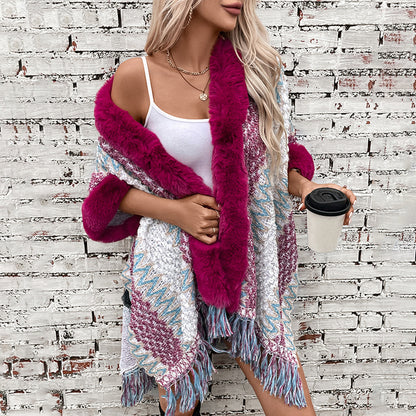 Dames Pull-over doux avec garniture en fausse fourrure luxueuse Chic und Stil