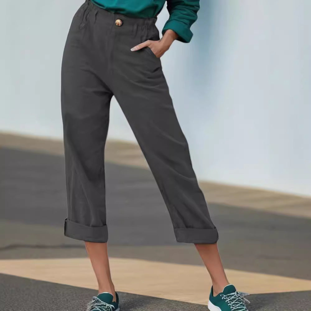 Elegant linen pants for women with wide legs and turned-up hem Chic und Stil