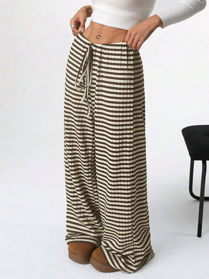 Wide striped palazzo pants in lightweight cotton for women with tie belt Chic and Style