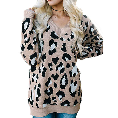 Pull femme avec motif léopard et décolleté en V Chic und Stil
