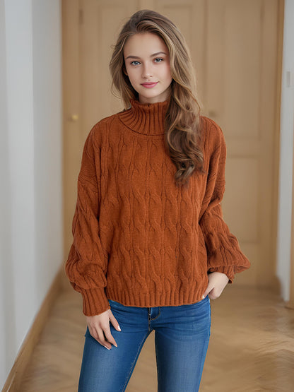 Pull femme en tricot avec col haut et aspect torsadé structuré Chic und Stil