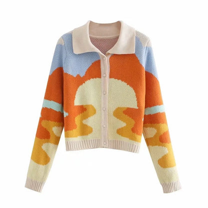 Cardigan en tricot à la mode pour femmes avec un mélange de motifs contrastés Chic und Stil