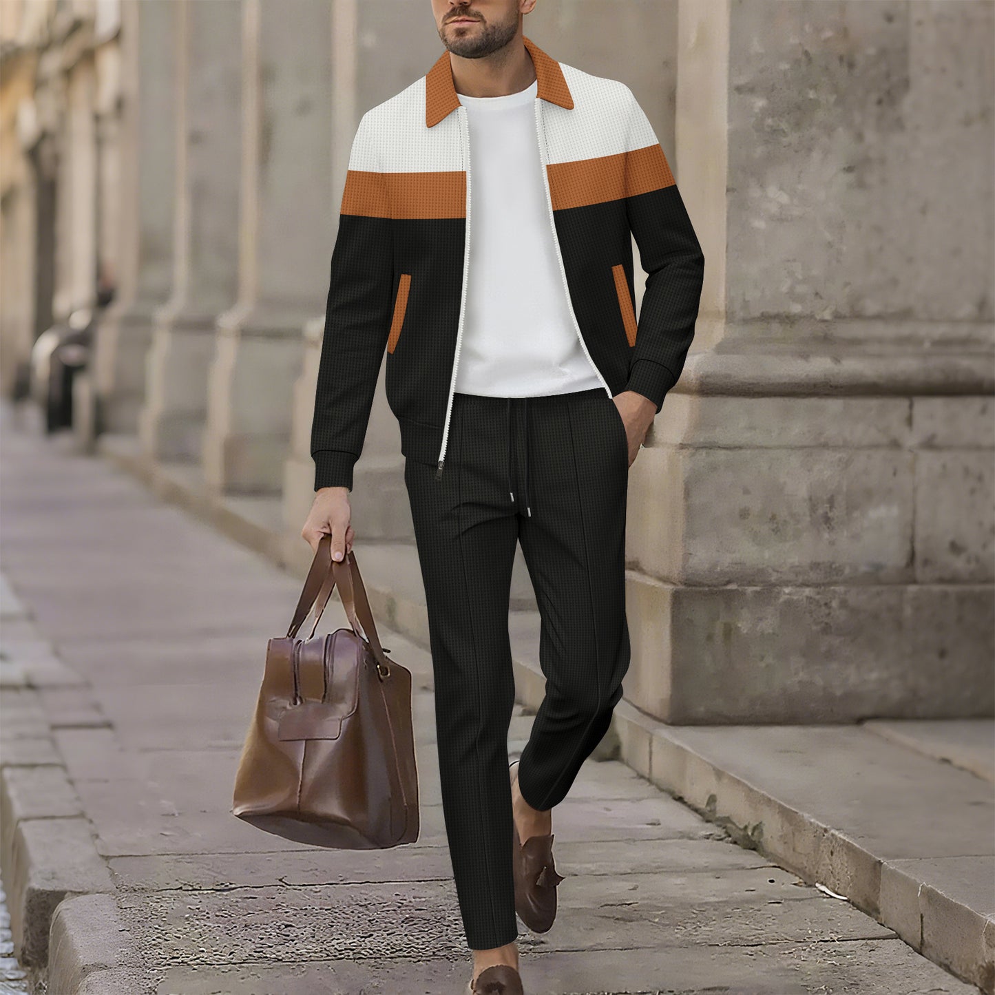 Trendy leisure jacket for men with textured design and comfortable jogger pants Chic and Style