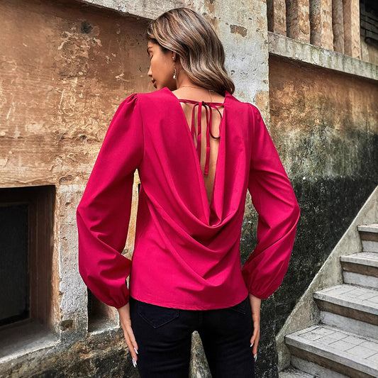 Dames Haut élégant avec décolleté en V profond et découpe au dos Chic und Stil