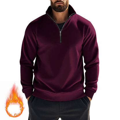 Men's fleece pullover with high collar and half zipper chic and style