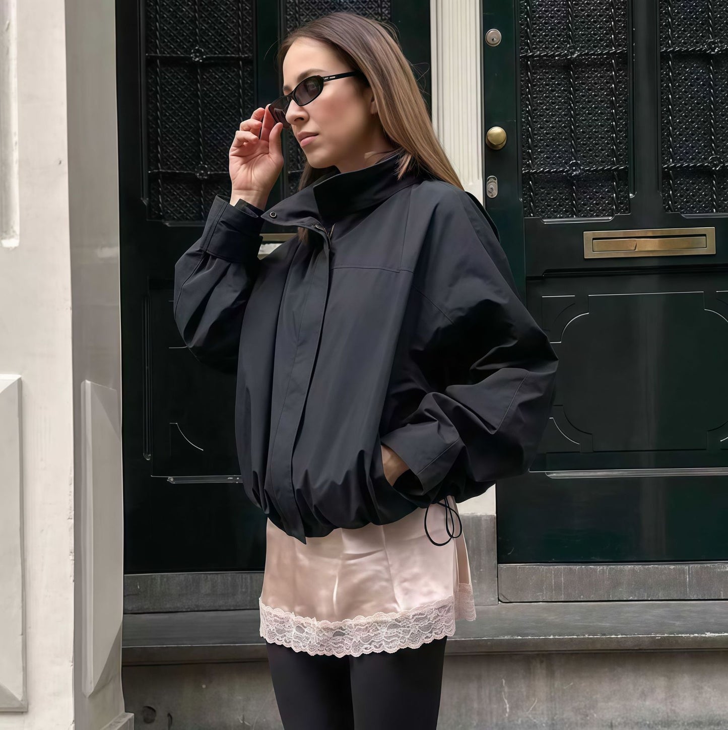 Functional oversized jacket for ladies with high collar and innovative design Chic and Style