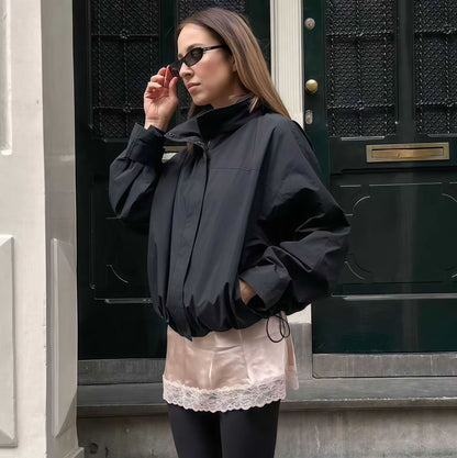 Functional oversized jacket for ladies with high collar and innovative design Chic and Style