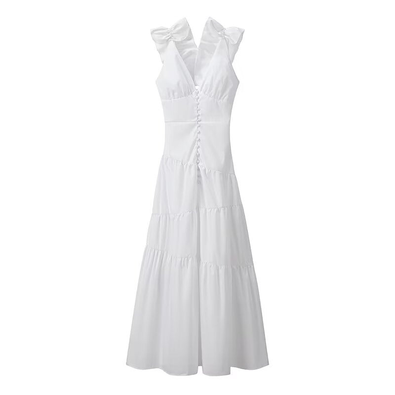 Robe maxi pour femmes avec un design de volants flottants et un élégant décolleté en V Chic und Stil