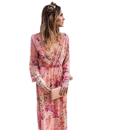 Robe maxi femme avec des manches volumineuses et un élégant design floral Chic und Stil