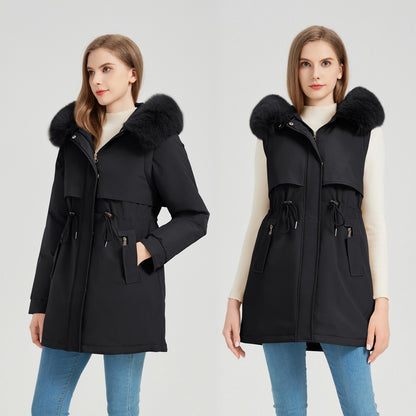 Functional jacket for women with removable faux fur collar and drawstring waist Chic und Stil